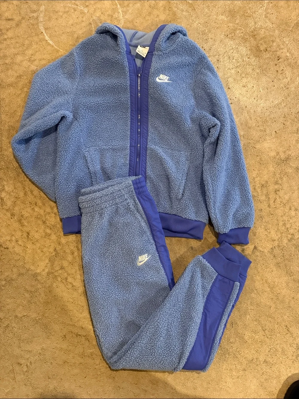 Nike Kids Light Blue Sherpa Joggers - Purple Trim